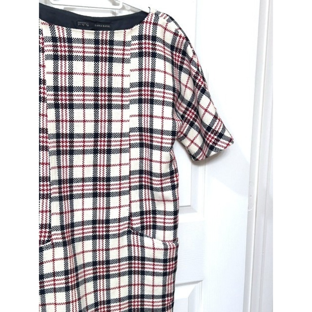 Zara Tartan Shift Dress British Heritage Mod 60s London Style Wool Blend Medium - Picture 10 of 13